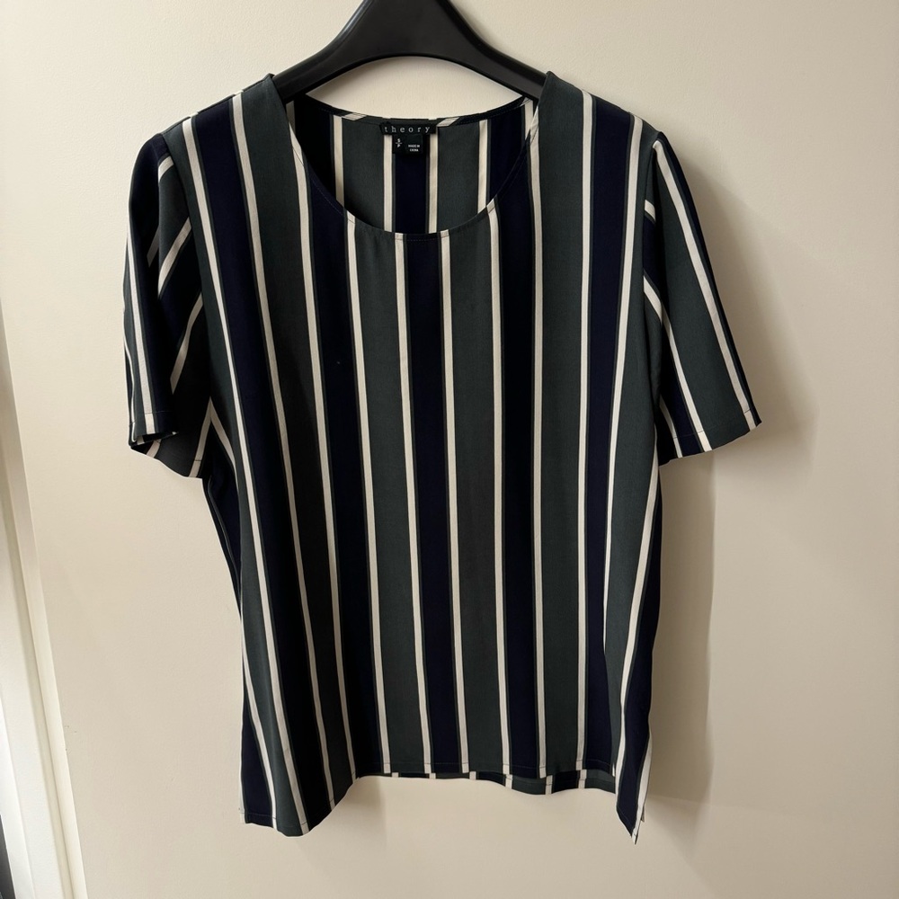 Theory Silk Striped Tee
